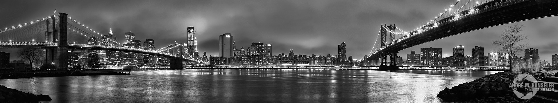 Brooklyn Bridge und Manhattan Bridge Nachtpanorama